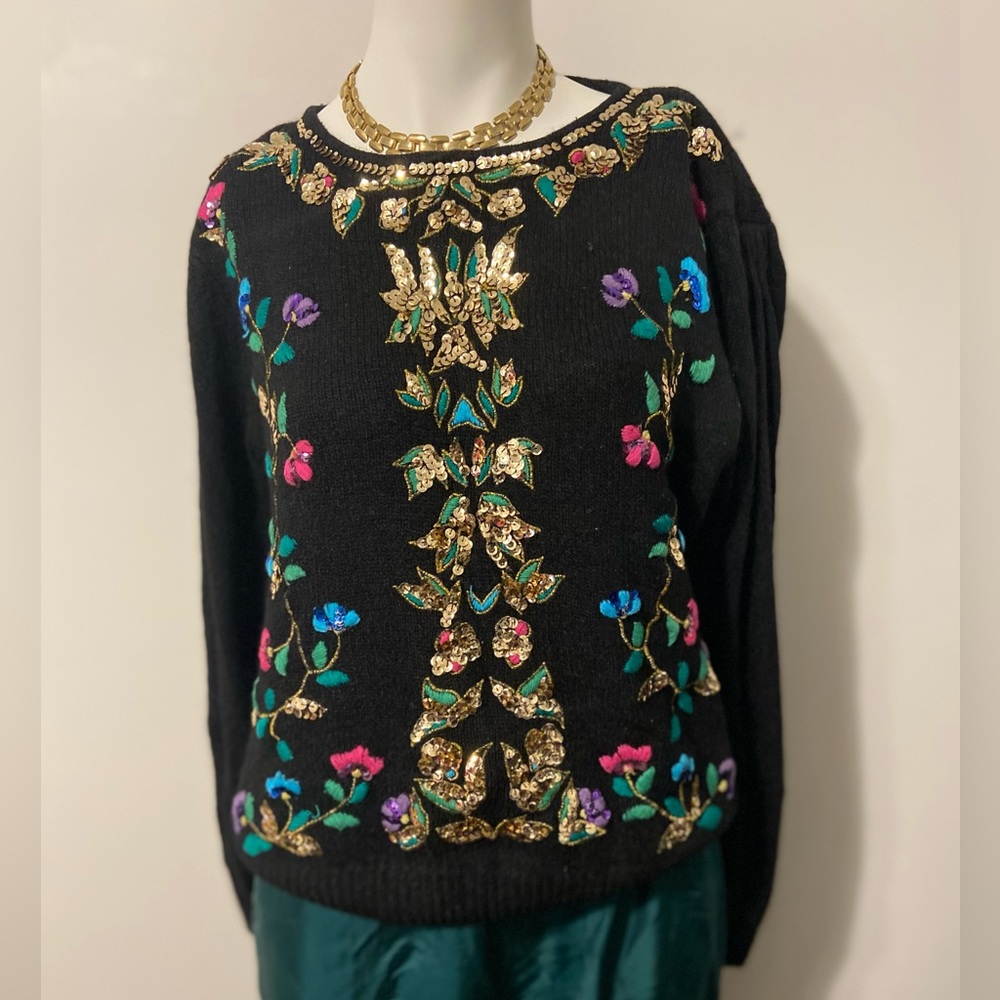 VINTAGE CHRISTINA floral sequin sweater